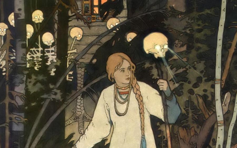 An illustration of Vasilisa the Beautiful, by Ivan Bilibin.