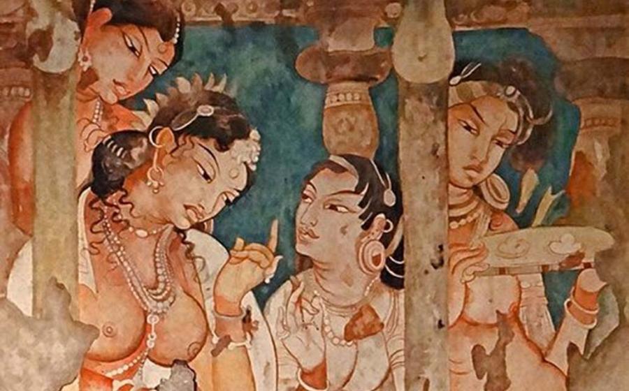 Painting from the Ajanta Caves, India. 