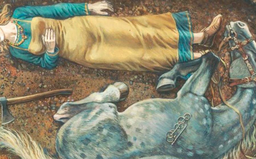 Illustration of one the graves with Viking and horse, by Mirosław Kuźma. Source: Leszek Gardeła/The Conversation