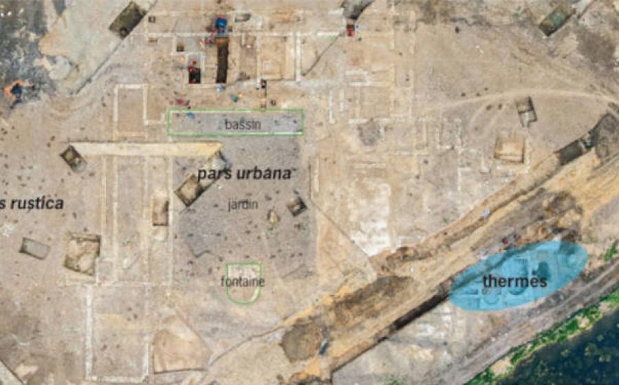 General aerial view of the Roman villa site discovered in Sainte-Nitasse, Auxerre, France. 