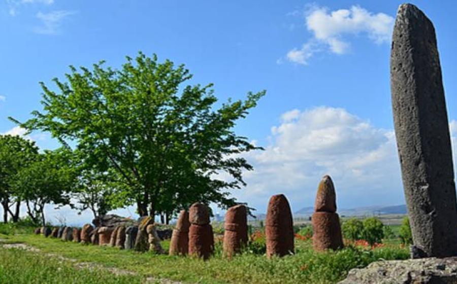 Vishapakar dragon stone at Metsamor archaeological site, Armenia.