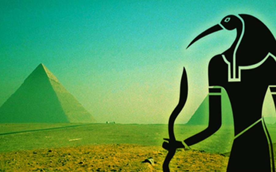The Giza Pyramids - CC BY-NC-SA 2.0, and Egyptian god Thoth – CC0)