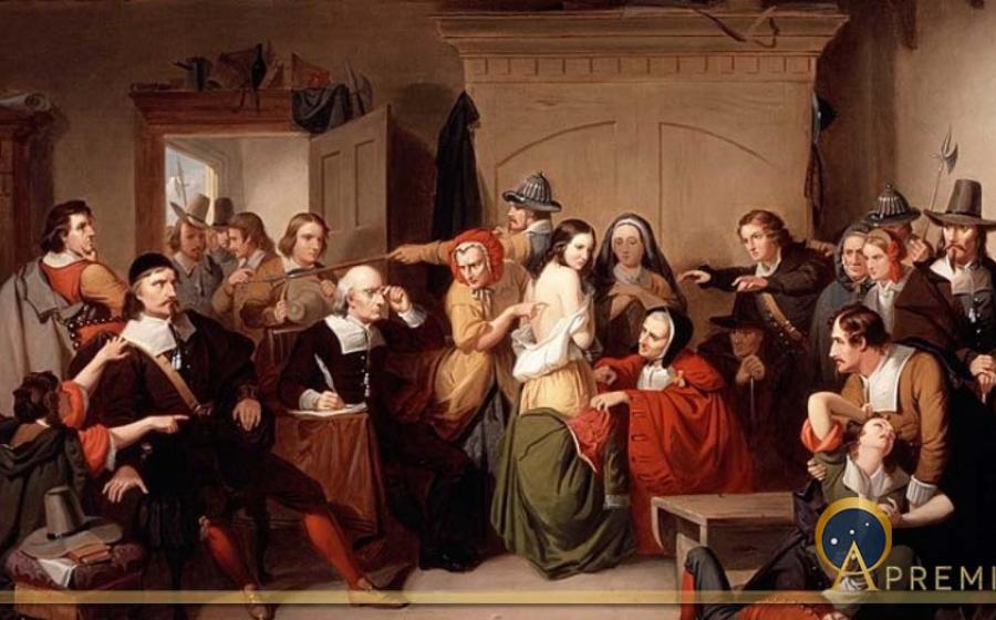 Examination of a Witch by Tompkins Harrison Matteson, inspired by the Salem witch trials (1853) (Public Domain)