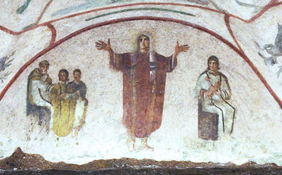 Orant, Catacomb of Priscilla. It has been argued that these catacombs provide evidence for women having a stronger role in early Christianity, perhaps even in the priesthood.