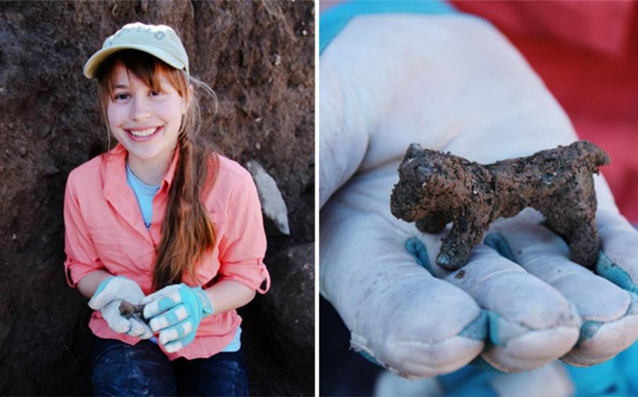 Macquarie student Hannah Newman discovered the bronze calf figurine during the last week of the excavation at the Ziklag site. Source: Macquarie University
