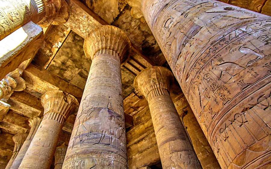 Ancient columns at the Temple of Horus at Edfu, Egypt. Source: EwaStudio / Adobe Stock