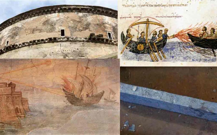 Advanced Ancient Inventions.	Source: danflcreativo/Adobe Stock, Public Domain, Public Domain, NearEMPTiness/ CC BY-SA 3.0)