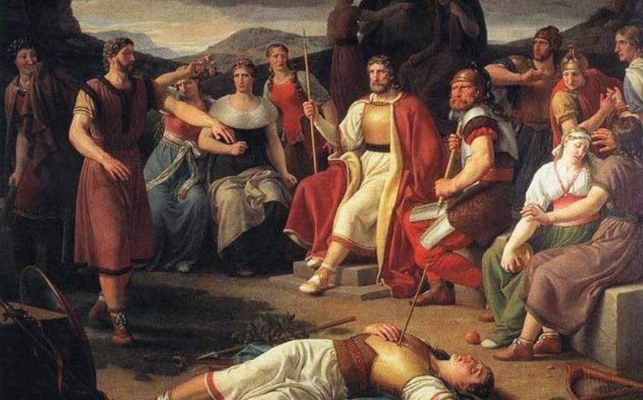 Æsir gathered around the body of Baldr. Painting by Christoffer Wilhelm Eckersberg 1817
