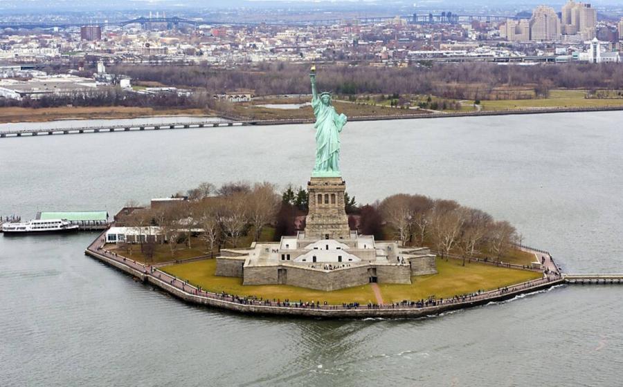 The Statue of Liberty on Liberty Island.