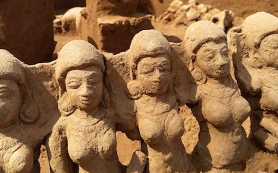 Some of the ancient idols found alongside a riverbank in Kerala, India.