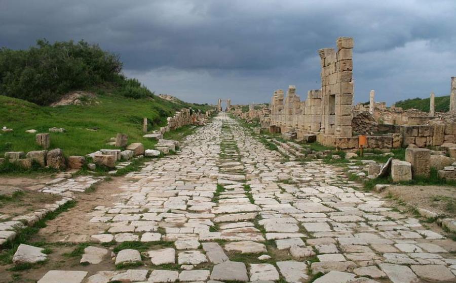 An ancient Roman road at Leptis Magna, Libya