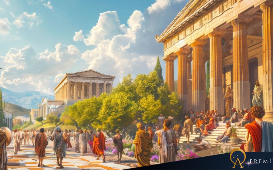 Ancient Greek agora scene.