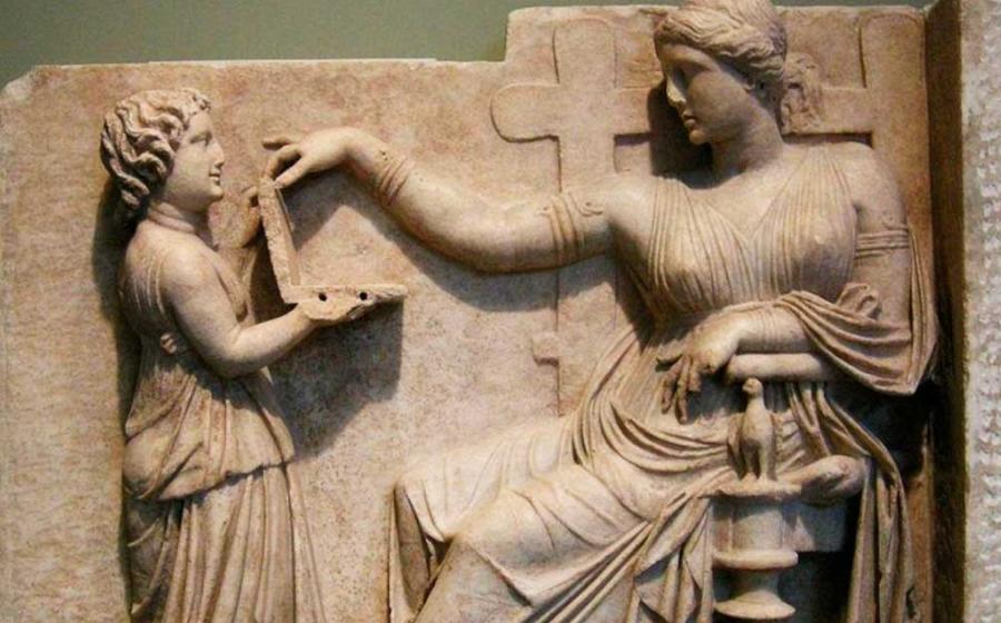 Grave Naiskos of an Enthroned Woman With An Attendant dates from around 100BC. Source: Digital image courtesy of the Getty's Open Content Program