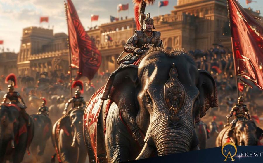 AI image of Roman military with war elephants. 