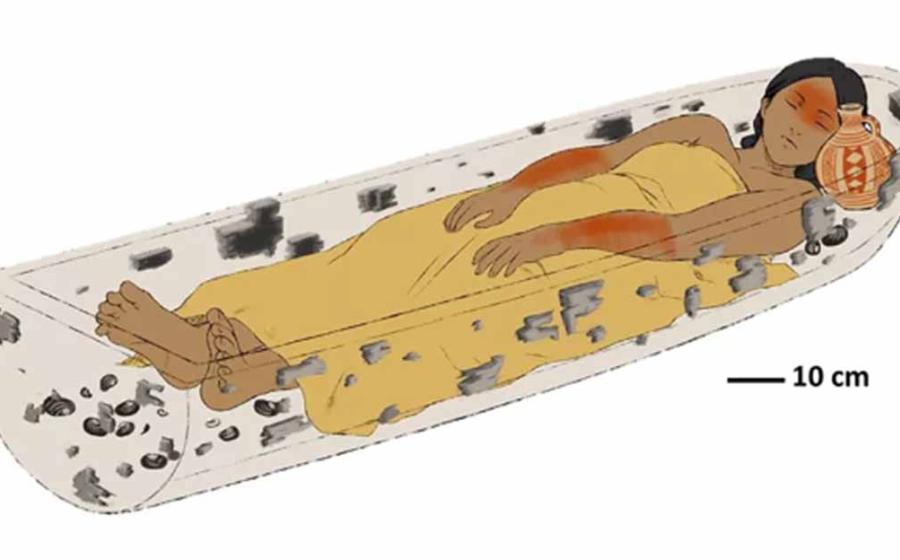 The young woman was buried more than 800 years ago in a wampo, or ceremonial canoe, that researchers think symbolized a boat journey to the land of the dead. Source: Pérez et al., 2022, PLOS ONE / CC-BY 4.0