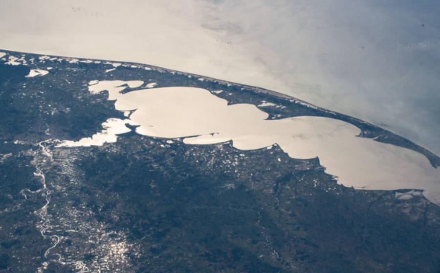 Photo of Patos Lagoon in Brazil from the International Space Station, taken at an altitude of 260 miles.