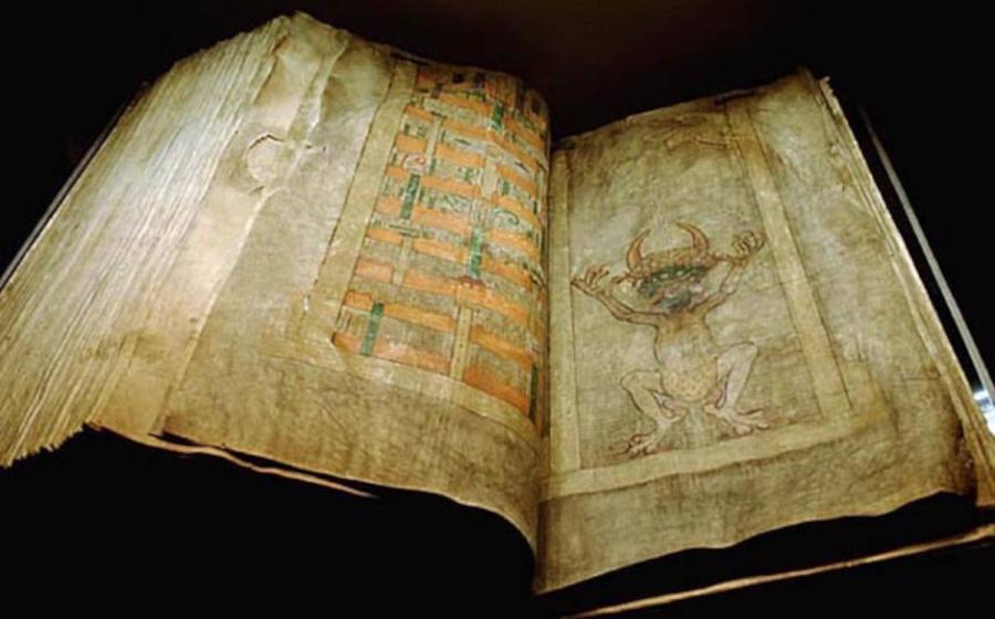 Codex Gigas, open to pages that show the Devil and the Heavenly City.