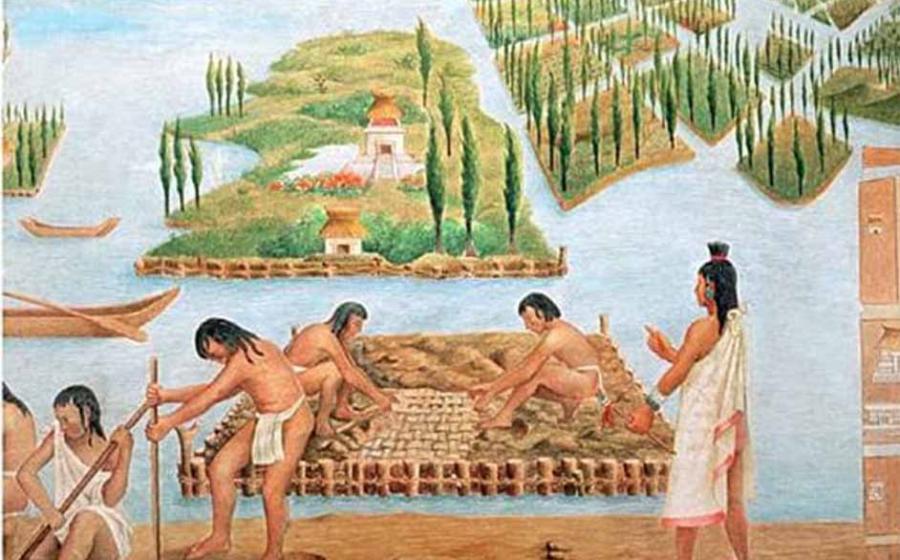 An artist’s depiction of the chinampas. Source: Archeomaps