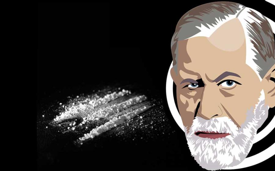 Composite image of depiction of Freud, the father of psychoanalysis and a renowned coke addict, combined with a photo of lines of cocaine. Source: SergioArt22 / Adobe Stock & Josif / Adobe Stock