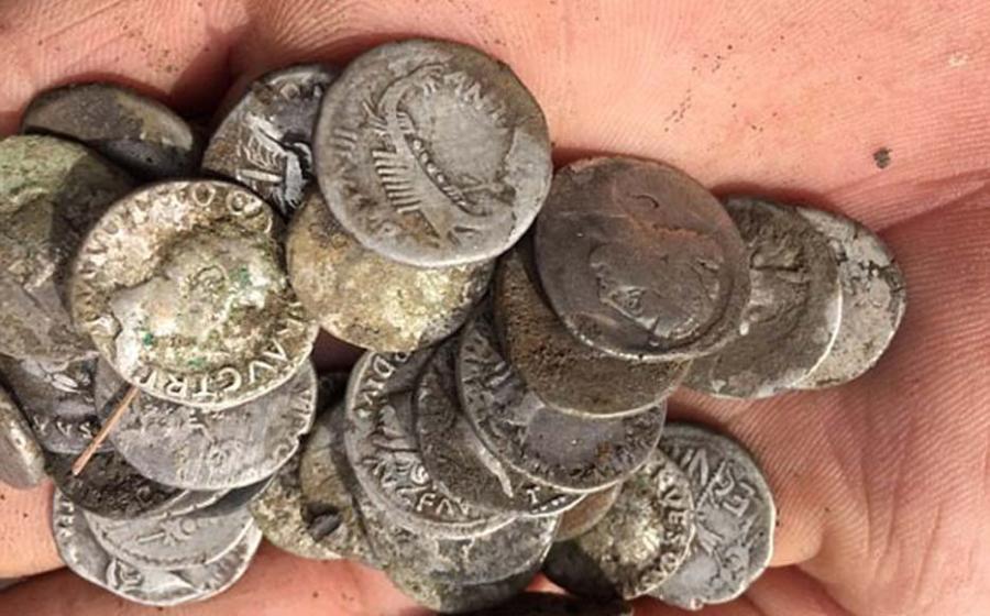 A handful of the rare Roman coins that were part of the hoard 