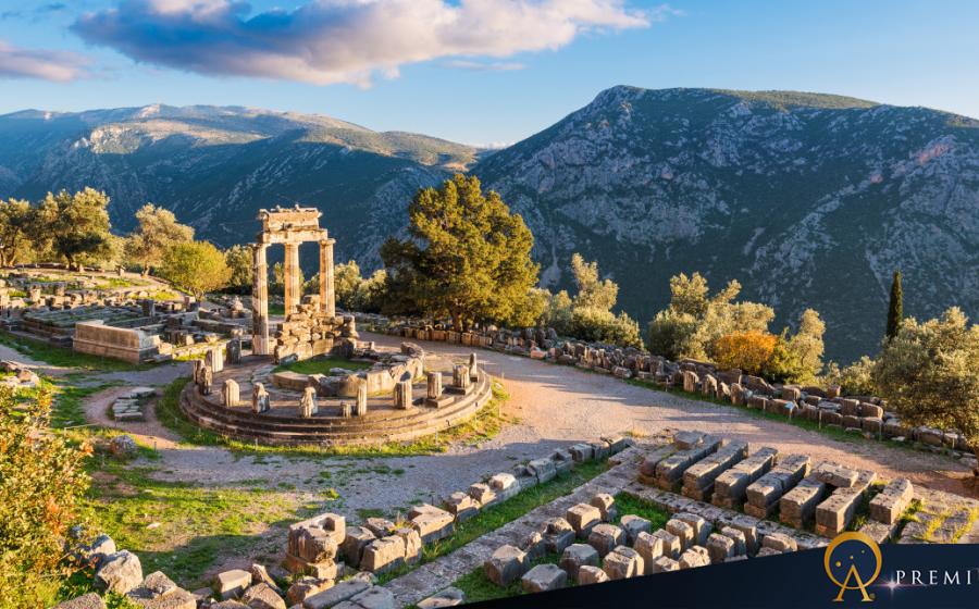 Temple of Athena Pronaia in ancient Delphi, Greece.