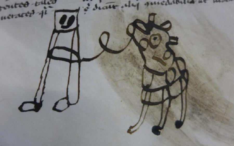 Child doodles found in a Medieval manuscript. LJS 361, Kislak Center for Special Collections, Rare Books and Manuscripts, University of Pennsylvania Libraries folio 26r.