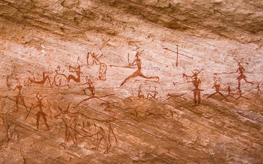 Rock paintings in Tadrart Acacus region of Libya dated from 12,000 BC to 100 AD.