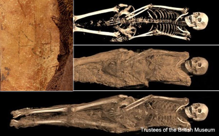 Egyptian mummies with tattoo of Archangel Michael