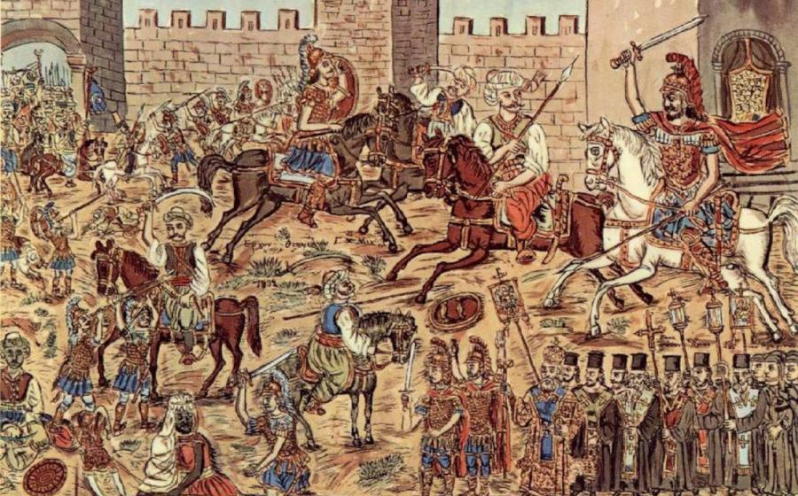 Theophilos Hatzimihail, ''The Siege of Constantinople'', from 1932, depicting Ottoman capture of the Eastern Roman Empire capital.