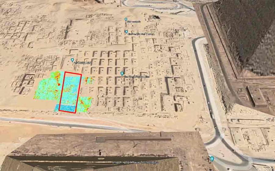 The curious structure has been found in Giza’s prestigious Western Cemetery, in the shadow of the Great Pyramids. Source: Motoyuki Sato et al / Archaeological Prospection.