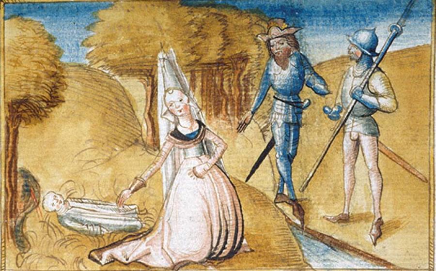 Medea with her children. The children became the focus of a hero cult in ancient Greece. 