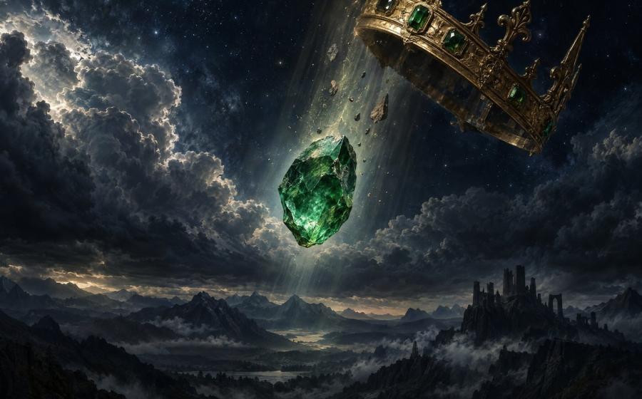 Conceptual AI-generated illustration of a stone falling from Lucifer's crown