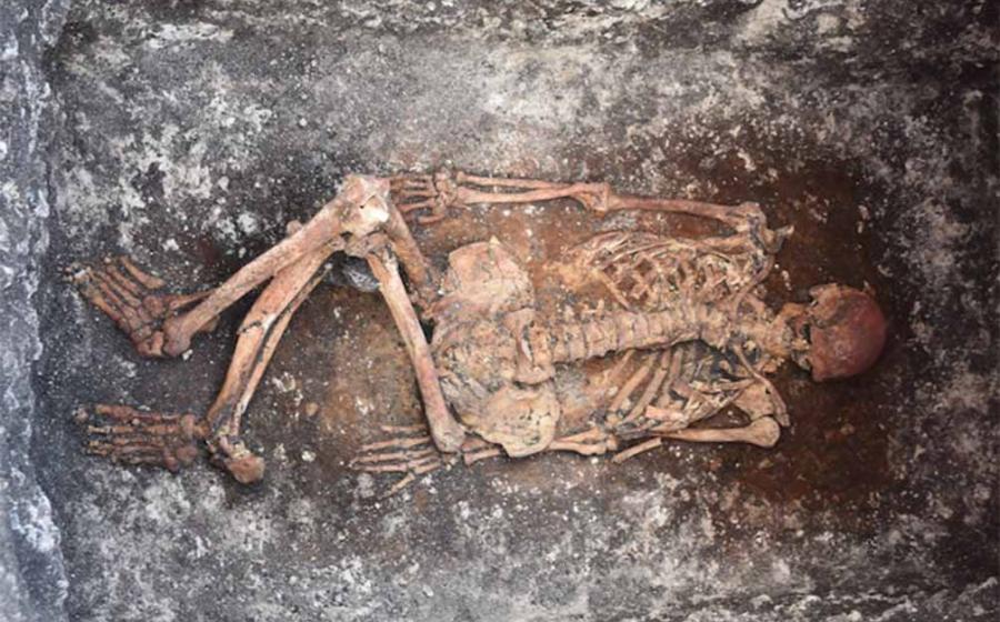 Discovered in Malomirovo, Bulgaria, the skeleton of a horse rider displays the typical burial custom of the Yamnaya  Source: Michał Podsiadło/Science Advances