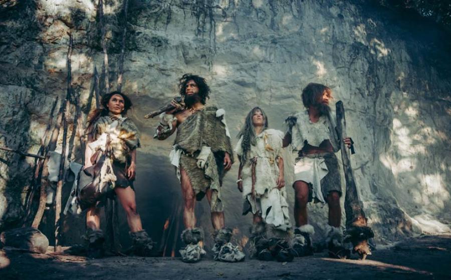 Representation of a prehistoric hunter-gatherer group.	Source: Gorodenkoff / Adobe Stock