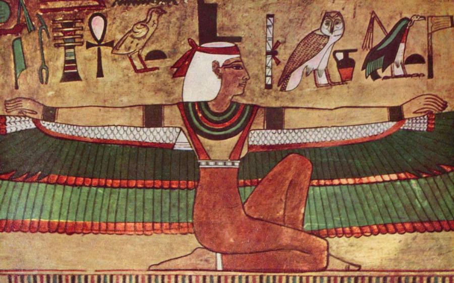 Isis wall painting in the tomb of Seti I (KV17), 14th century painting by Ägyptischer Maler. 