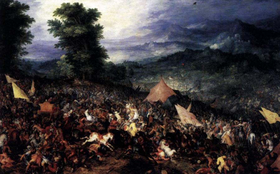 Conflict rages at the Battle of Issus, 1602 painting by Jan Brueghel the Elder.