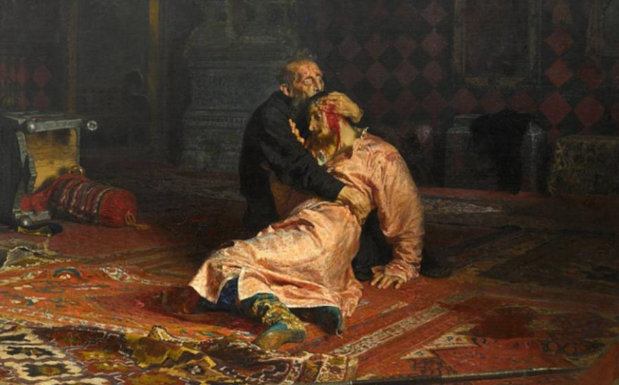 Ivan the Terrible and His Son Ivan. 1885 painting by Ilya Repin, showing the murder of the younger Ivan by his father. 