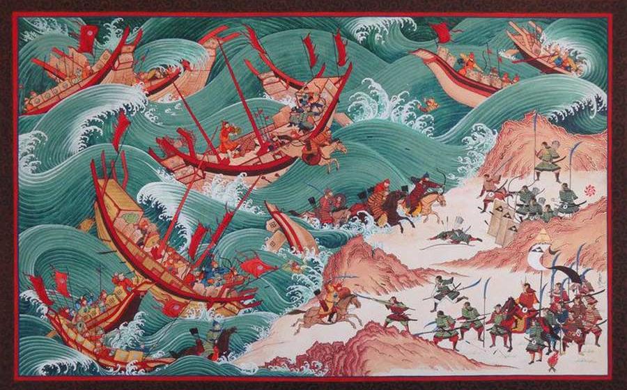 The Mongol invasion of Japan. Kamikaze of 1274 and 1281. Source: Fair Use