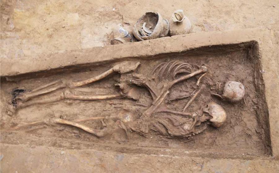 The North China Datong lover’s tomb couple wrapped around each other in an afterlife embrace, which was dated to about 1,600 years ago. The shiny ring on the on the woman’s ring finger has especially intrigued researchers.                        Source: Xinhua Net News