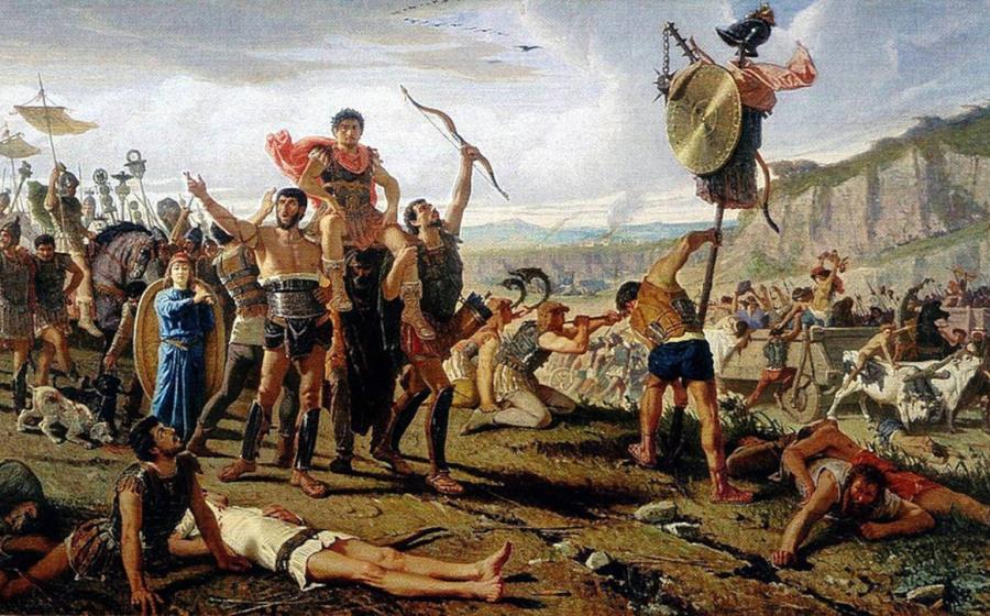 Marius is carried by his men in celebration after his victory in the Cimbrian War, in 1863 painting.