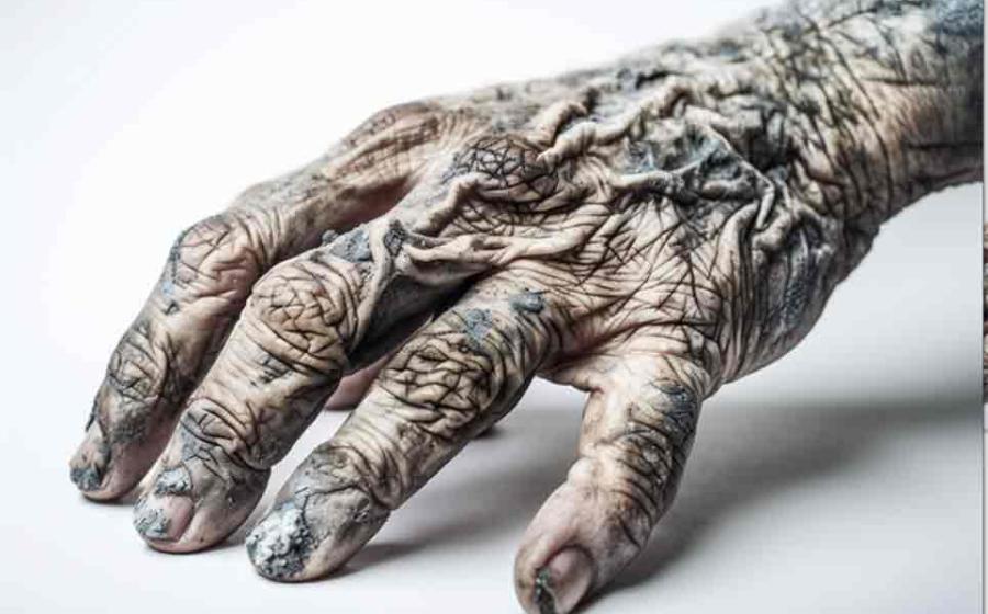 AI image of the withered hand of a man with a deadly disease. Source: Alexander/Adobe Stock