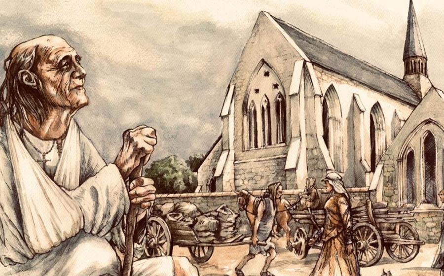 Illustration based on osteobiography generated through analyses of remains excavated at cemetery of Cambridge hospital which offered what was, in essence, a medieval social benefit system Source: Mark Gridley / After the Plague 