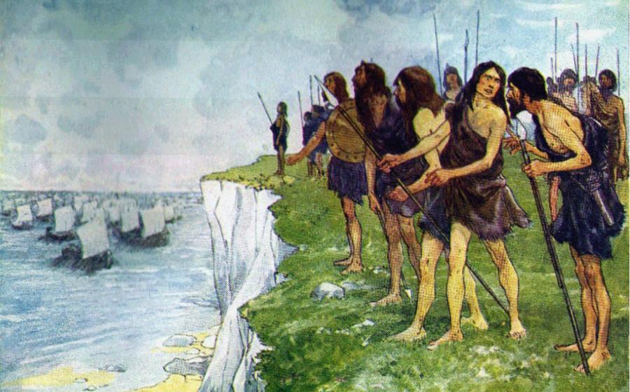 The Roman conquerors are waited for by the men of Albion.