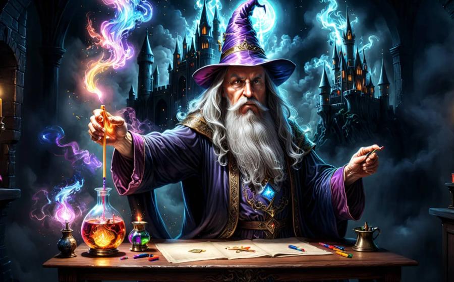 AI-generated image of the mythical wizard Merlin, of the Arthurian legends.
