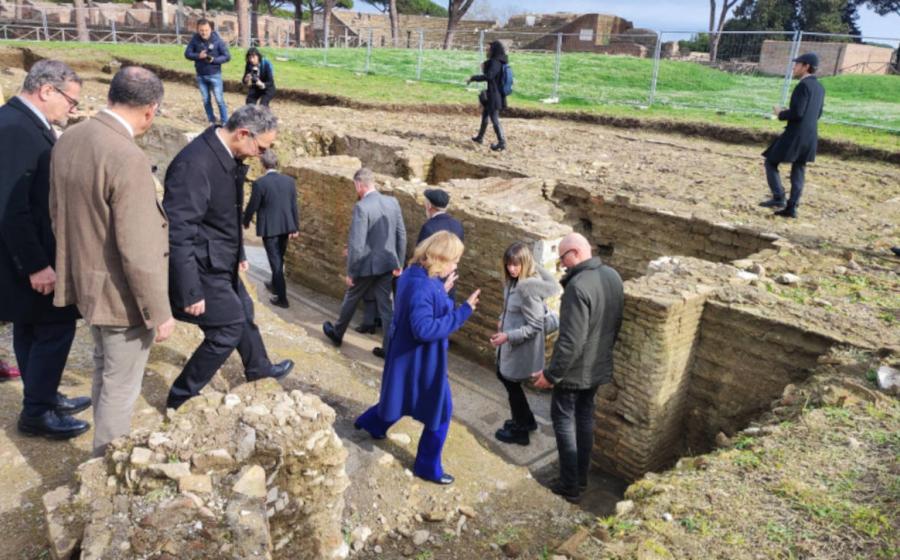 People visiting the site of the newly unearthed Jewish ritual bath in Ostia, the oldest of its kind found in Europe.