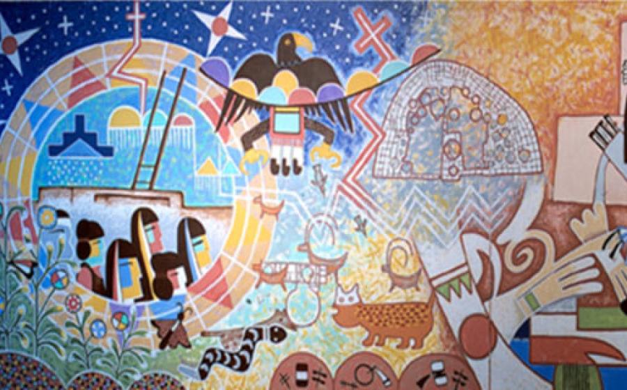 Mural artwork about Hopi emergence and migration