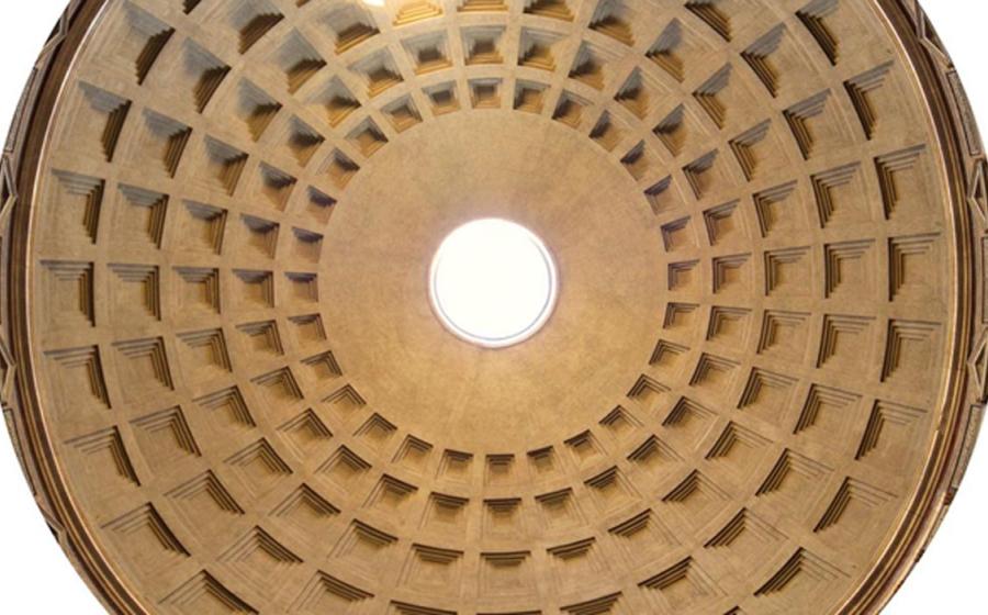 The Pantheon dome. The concrete for the coffered dome was poured in moulds, probably mounted on temporary scaffolding.