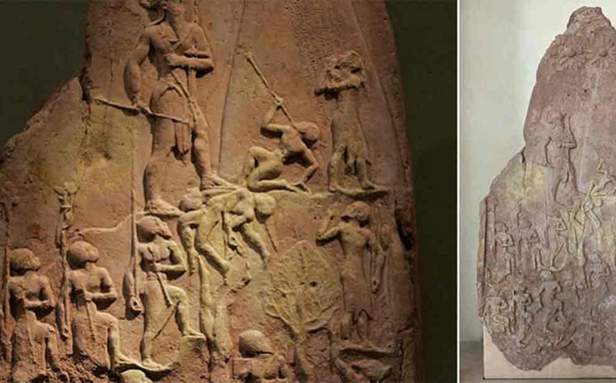 The Victory Stele of Naram-Sin. Source: Left; Rama/CC BY-SA 3.0, Right; Louvre Museum/ CC0	