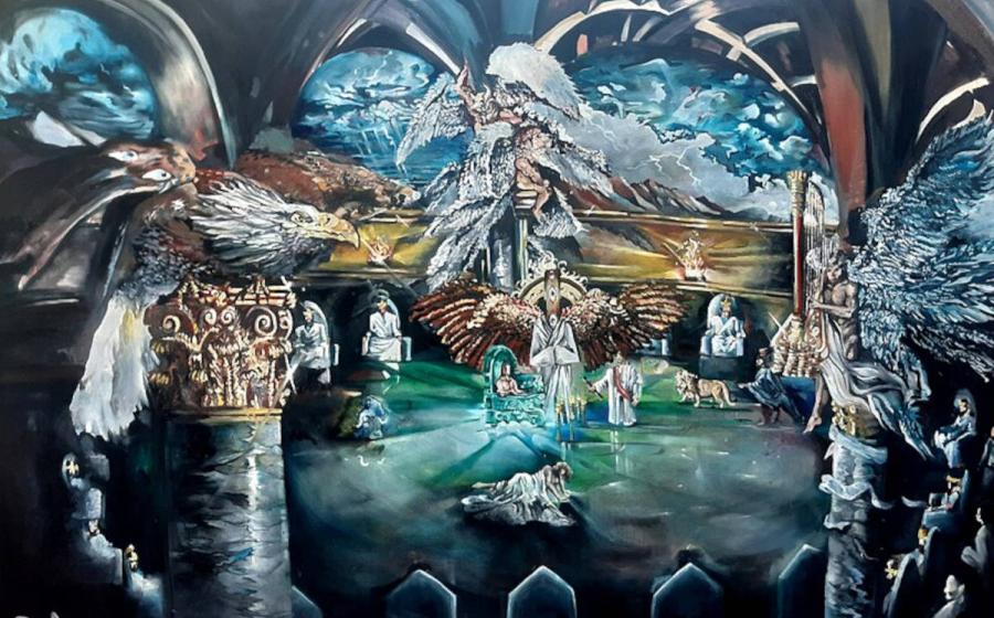 Oil On Canvas Painting Created by South African artist Davin Arries Depicting the Biblical events of Revelation Chapter 4 verse 1 to 11 