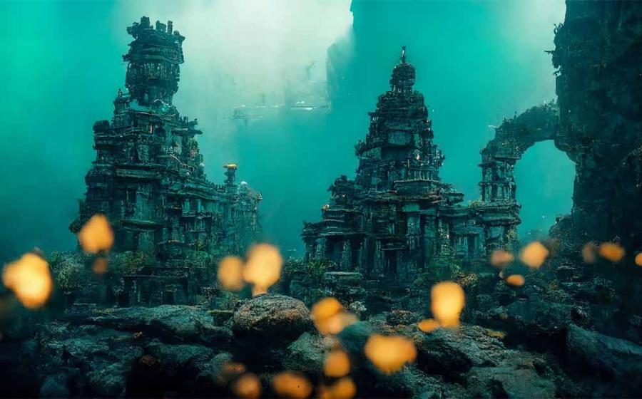 Fantasy image of a lost civilization underwater.	Source: Максим Горбанев/ Adobe Stock 